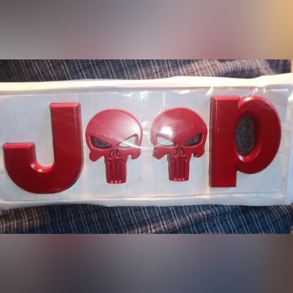 Jeep Punisher Skull 3D Metal Emblem Adhesive 3M Backing Approximately 6" Wide.